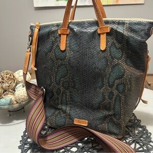CONSUELA RATTLER SLING SNAKE PRINT BUCKET CROSSBODY TOTE BAG